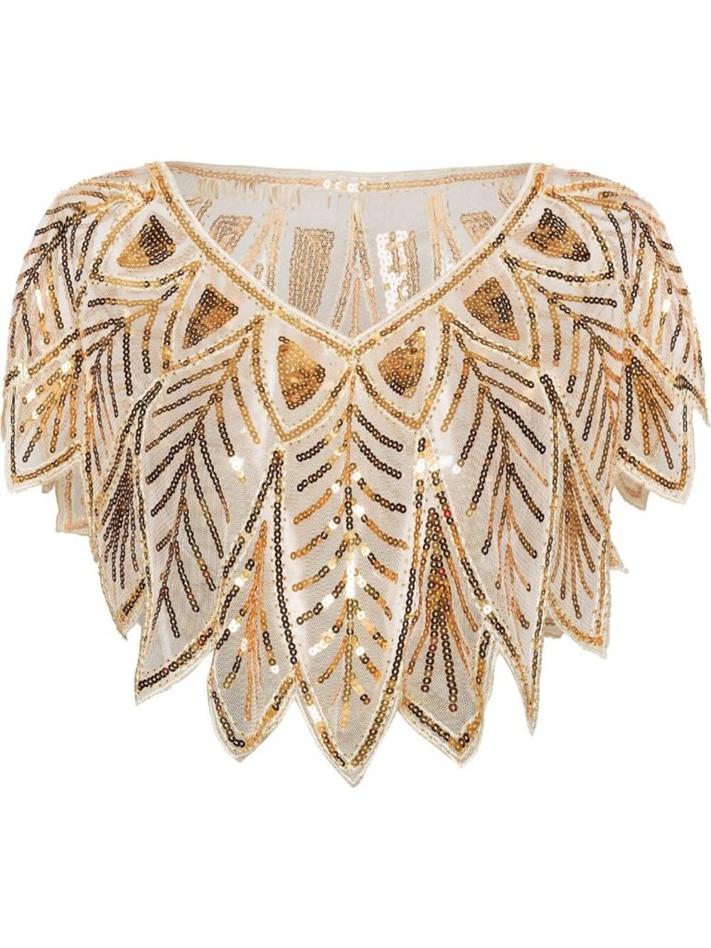 Glam 1920s Sequin Beaded Shawl Wrap Cover-Up for Bridal Evening Events